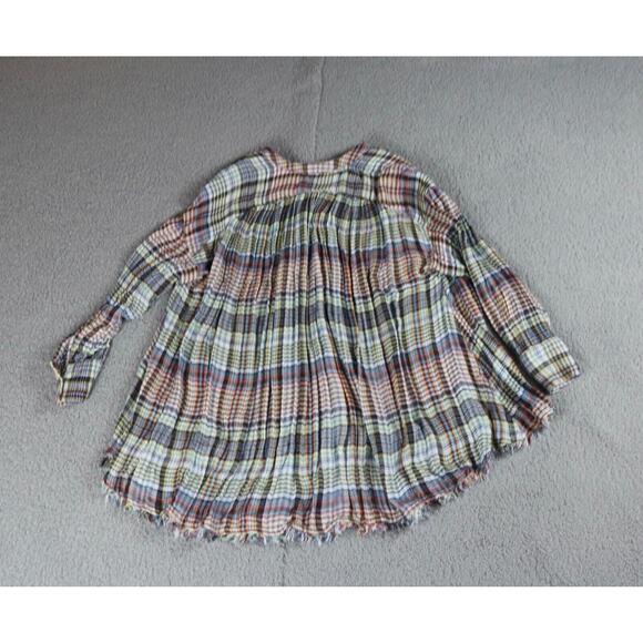 Free People Top Womens Xs Come On Over Plaid Top Button Front Fringe Hem - Picture 2 of 11
